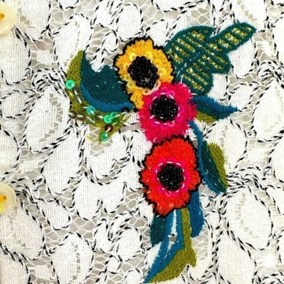 Anthropologie Maeve Macie Lace Embroidered Sequin Beaded Top Floral Size 0 - Picture 7 of 11